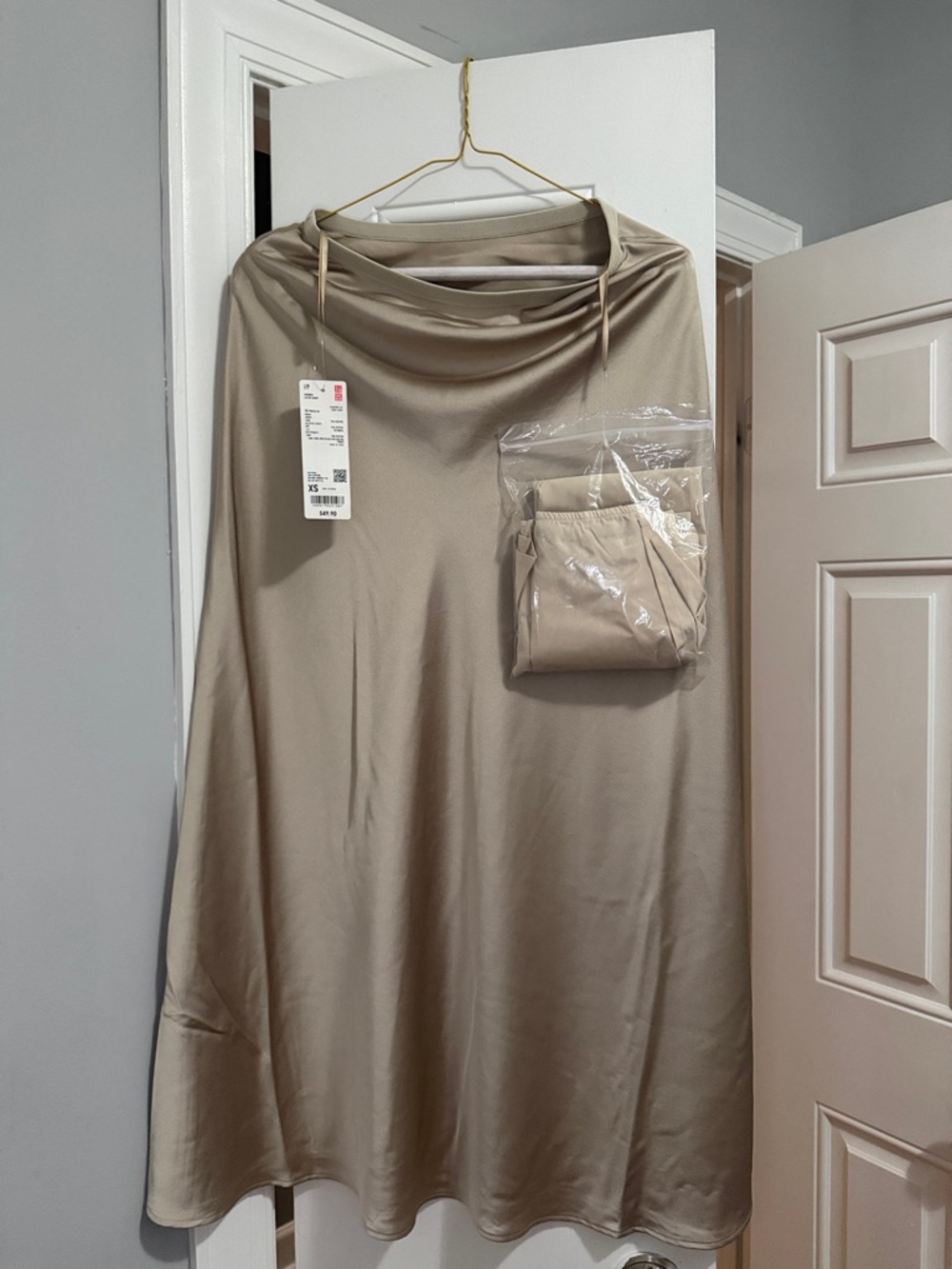Uniqlo Satin A-Line Maxi Skirt in Taupe
